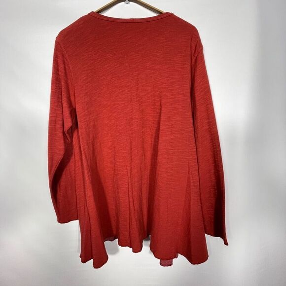 North Star Base Red Hi-Low Hem Rayon Blend Long Sleeved V-Neck T-Shirt Top Small - Picture 4 of 6